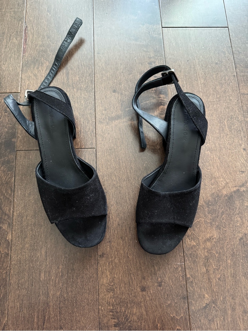Frank & Oak Black Suede Ankle-Strap Heeled Sandals